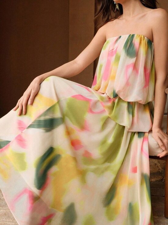Dresses & Skirts - Multicolor Preppy Women's Floral Print Chiffon Sleeveless Tiered Maxi Dress